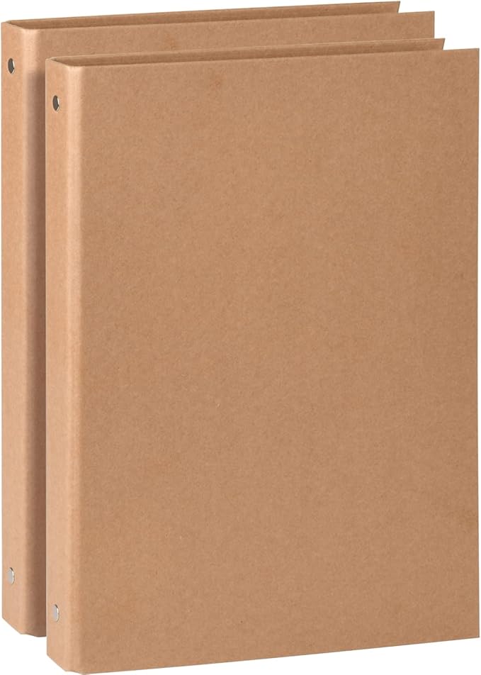 Natural Recycled Kraft Binder 3-Holds Round Ring Binder 2 Pack, Durable Binding Hard Cover Protector for Journal, Notebook, Inserted Sheets & Refill Paper, Holds 200 Sheets Capacity (A4 Size)