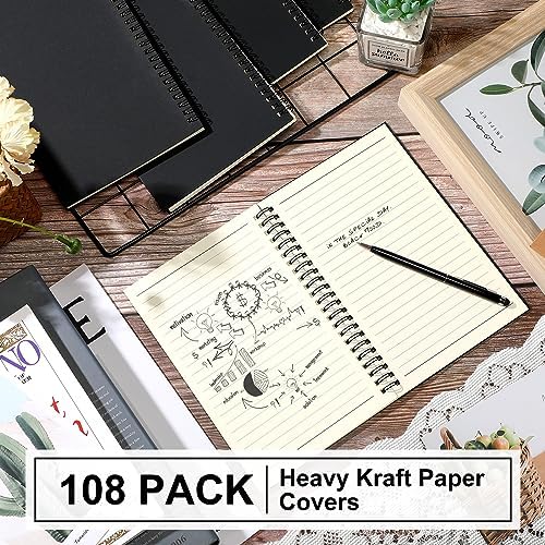 Yahenda 108 Pcs Spiral Notebooks, 1 Subject, Wide Ruled, Black