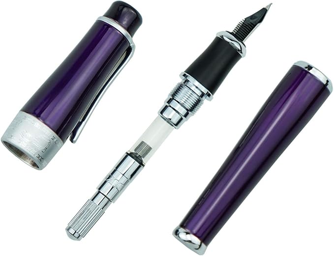 Asvine Duke Luxury Purple Fountain Pen Fine Nib, Charlie Chaplin Series, Unique Design Collection Heavy Pen with Pouch