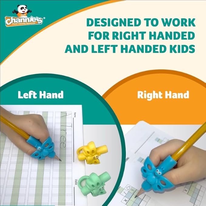 Channie's 4 Pack Pencil Grips for Kids, Colorful Butterfly-Shaped Pencil Holder for Kids, Great for Left Handed & Right-Handed Writers, Ideal for Practicing Handwriting & Math, Improve Penmanship