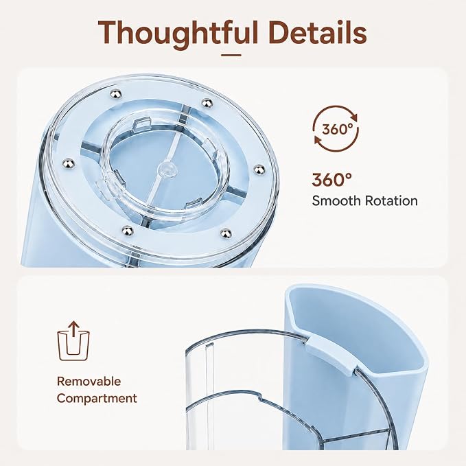 360° Rotating Pen Holder for Desk Adjustable Pencil Organizer, Blue | Plastic Pen Cup for Women Cute Office Supplies and Accessories Desktop Storage Box Art Caddy for School, Work, Home