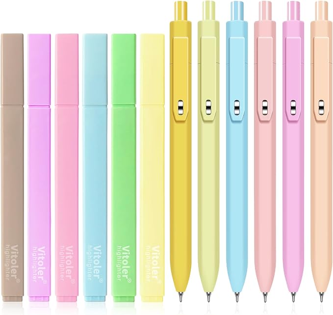 Vitoler Gel Pens and Highlighters，6 Black Ink Pens 0.5mm & Assorted Colors | Bible Highlighters forBible Journaling Planner Best Gifts for Teacher Nurse Mothers Day