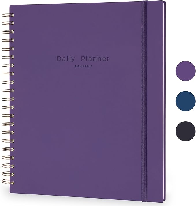 AUROPLANNER Undated Daily Planner To Do List Hourly Schedule 2027 2026 2025 Calendar & Holiday Habit Tracker 180 Pages Letter Size 8.5" x 11" Sheets Hardcover Spiral Bound Notebook (Purple Indigo)