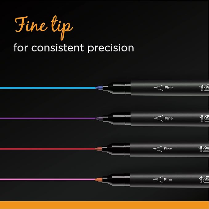 BIC Intensity 2 in 1 Dual Tip Fineliner Pens, Fine Tip (0.7mm) and Flexible Brush (3.7mm), Assorted Colors, 12-Count Pack