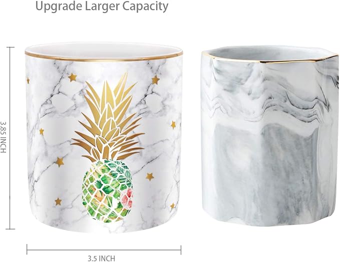 Large Capacity Colored Pencil Holder for Desk, Pineapple Pen Cup Holder, Pretty Office Accessories for Girls Women, Ceramic Organizers, Makeup Brush Holder for Home, Green Pineapple