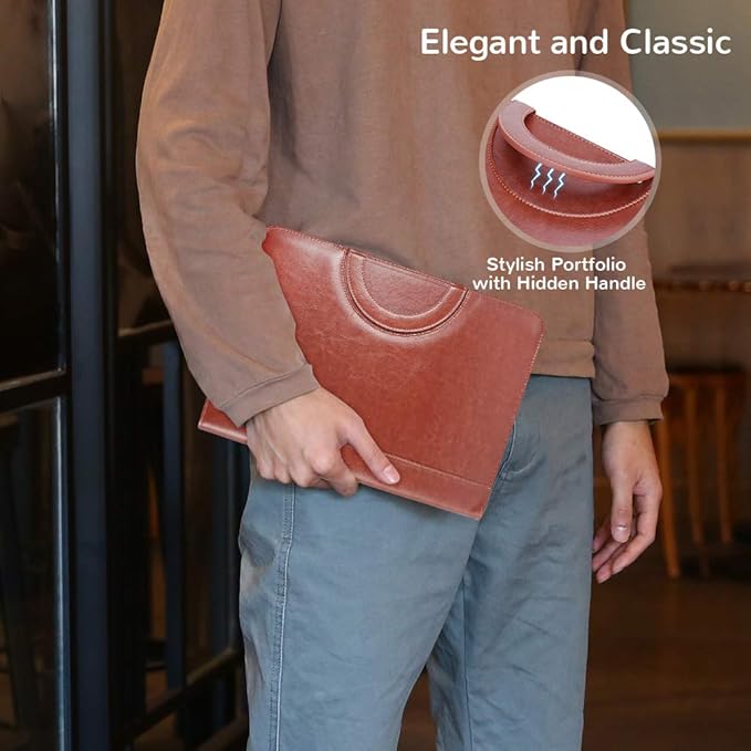 Darolin Vegan Leather Padfolio Portfolio with Handle & Clipboard, Zippered Business Portfolio Organizer for Meetings, Interviews & Travel, Fits A4 & Letter Size, Padfolio for Men Women (Brown)