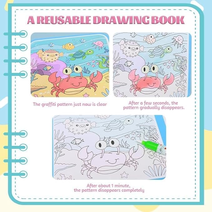 Montessori Mess Free Water Coloring Book, 2026 New Montessori Reusable Water Painting Book, Water Paint Color Book, Requires No Washing, Simply Add Water to Reveal Vibrant Color (D)