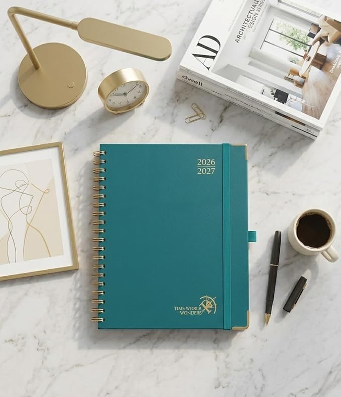 POPRUN 2026-2027 Monthly Planner, 18 Month Calendar (July 2026-Dec 2027), 7.5" x 9.5" B5 Spiral Hardcover Organizer with Dotted Note Pages, Professional Appointment Book for Business Office, Students & Teachers - Pacific Green