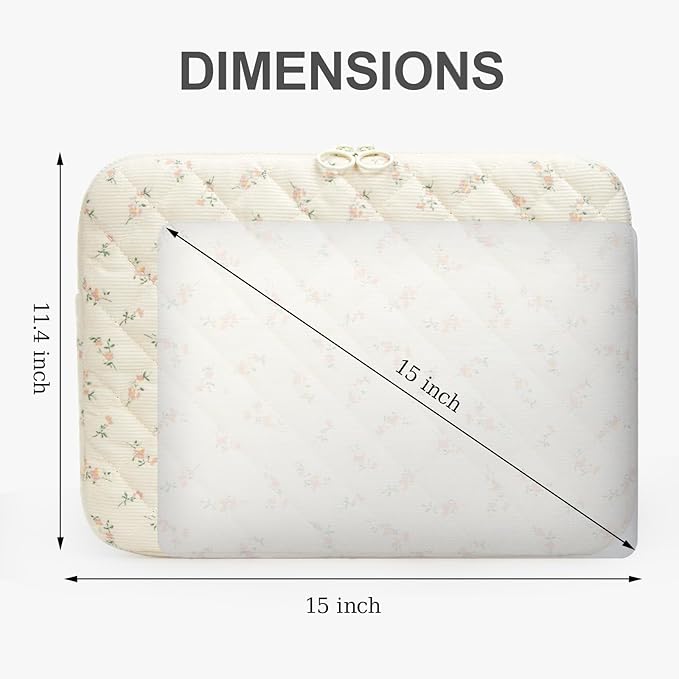 Puffy Laptop Sleeve 13-15.6 Inch Cute Quilted Laptop Protective Case Padded Floral Computer Sleeve for MacBook (B-Light Pink, 15 Inch)