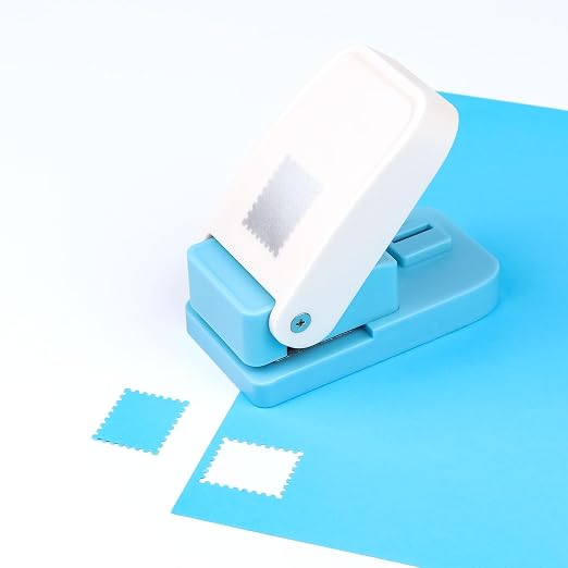 2Pcs Postage Stamp Punch, Rectangular Embossed Edge Shape Paper Punch, Square Hole StampsLever Action Craft Puncher for Paper Crafting Scrapbooking, 1x0.8 Inch Stamping-Out Cutter Crafts Supplies Tool
