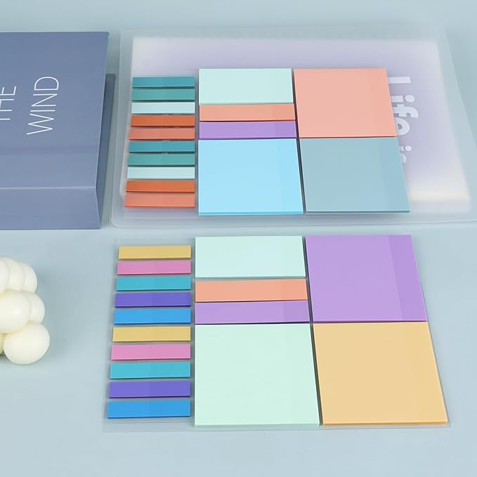 Temiary 500 Sheets Transparent Macaron Sticky Notes 3 x 3 inch, Clear Sticky Note Waterproof See Through Memo Pad, Translucent Writable Index Book Tabs for Annotating Supplies Office & School