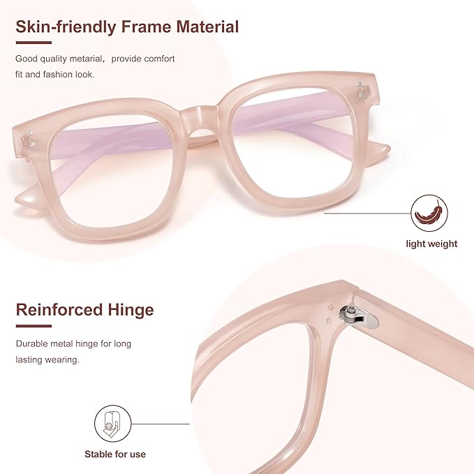 Madison Avenue Blue Light Blocking Glasses Oversized Fashion Blue Light Glasses for Women Anti Eyestrain & UV Protection Computer Eyeglasses (Nude Pink)