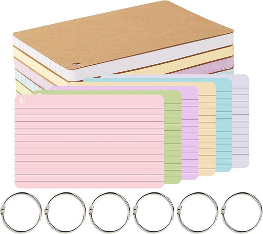 zmybcpack 6 Pack 360 Pcs Lined Index Cards 5 x 8 Inches, Assorted Colored Flash Cards with Ring, Lined Note Cards Study Flashcards for School, Office, College