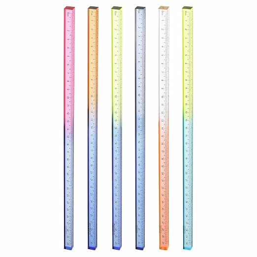 HARFINGTON 6pcs Acrylic Clear Straight Rulers 30cm Metric Transparent Gradient Three-Dimensional Plastic Ruler Square Cube Measuring Tool for Classroom Office, 6 Colors