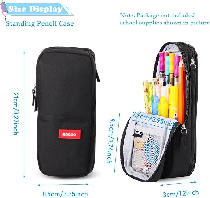 iSuperb Standing Pencil Case 2 Compartments Pencil Pouch Magnetic Mobile Phone Holder Bracket Pen Bag Large Capacity Phone Pouch College Stationery Organizer Storage for Kids Boys Girls