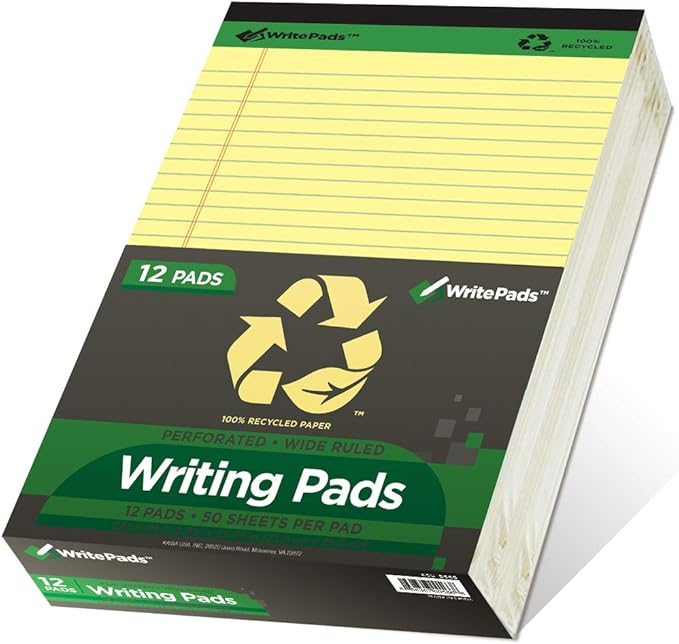 KAISA Legal Note pads 8.5 x 11，12pads 600 Sheets note pads office supplies Recycled Paper 8.5 x 11 Wide Ruled 50 sheets Premium Thick Paper Hard Back Notepads 8-1/2"x 11-3/4" Writing Tablet Canary For Office Supplies (Pack of 12)