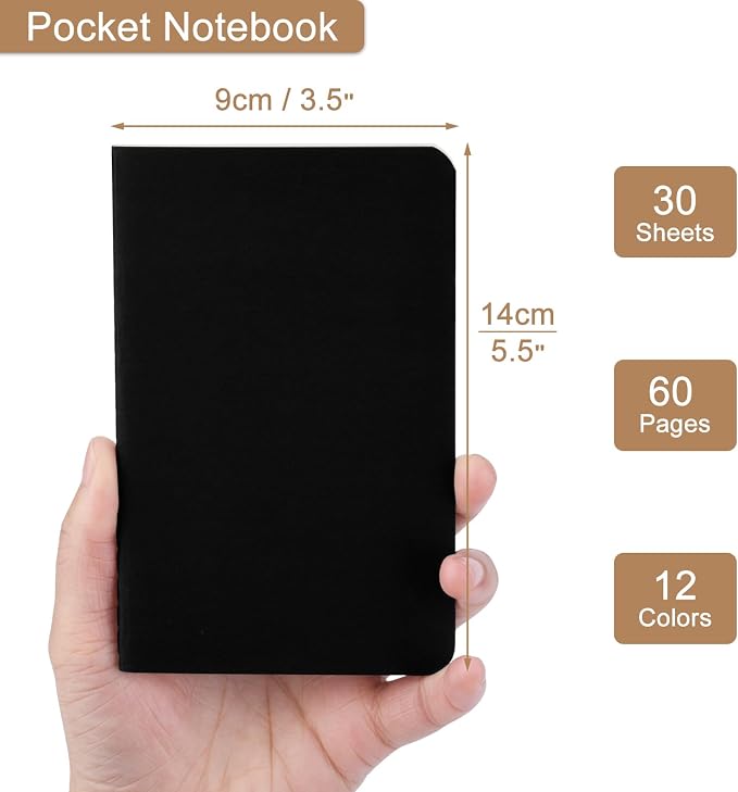 ZCZN 60 Pack Kraft Pocket Notebooks Bulk, 3.5 X 5.5 Inches Lined Paper Journaling Notebooks, 30 Sheets/60 Pages, Mini Journal Notebooks for Work, Writing, Traveler Memo Notepad(Black Cover)