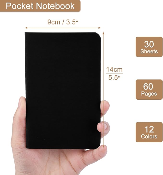 ZCZN 180 Pack Kraft Pocket Notebooks Bulk, 3.5 X 5.5 Inches Lined Paper Journaling Notebooks, 30 Sheets/60 Pages, Mini Journal Notebooks for Work, Writing, Traveler Memo Notepad(Black Cover)