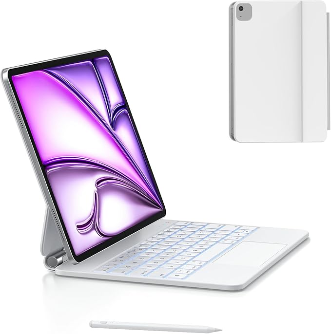 Keyboard Case for iPad Air 11-inch (M4 2026/M3 2025/M2 2024), iPad Pro 11-inch 1st/2nd/3rd/4th Gen, iPad Air 10.9-inch 4th/5th Gen, Magnetic Magic-Style Keyboard with Trackpad & Stylus Pen (White)