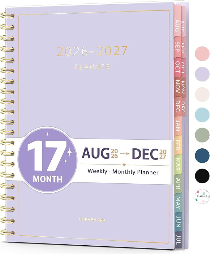 Aug 2026 - Dec 2027 Planner, Forvencer 17 Month Academic Planner 2026-2027, 6.3" x 8.4", Calendar Planner Weekly and Monthly, Daily Agenda Book, College School Supplie for Student Teacher, A5, Purple