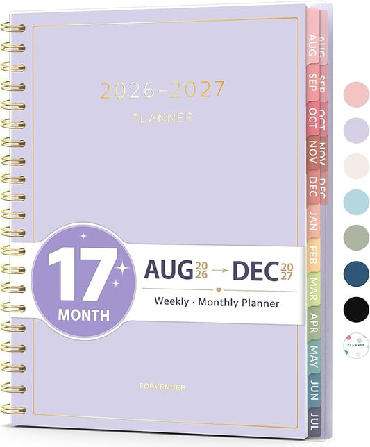 Aug 2026 - Dec 2027 Planner, Forvencer 17 Month Academic Planner 2026-2027, 6.3" x 8.4", Calendar Planner Weekly and Monthly, Daily Agenda Book, College School Supplie for Student Teacher, A5, Purple
