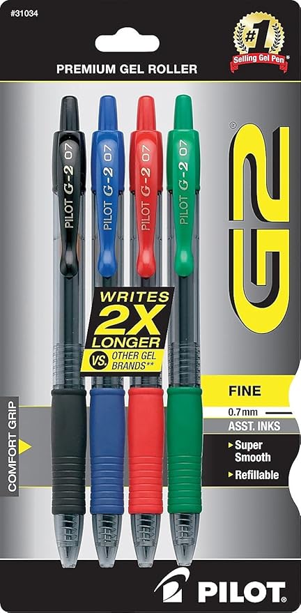 Pilot G2 Premium Gel Roller Pens, Bold Point, Gel Ink Pens, 1 mm, Pack of 4, Assorted Classic - Ideal for School, Journaling & Office Writing