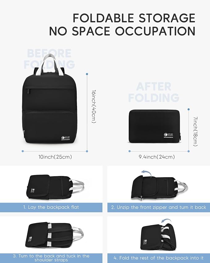 Lightweight Personal Item Bag 17x10x9 Ultralight 0.5lb Foldable Travel Backpack for Women Men College Casual Daypack