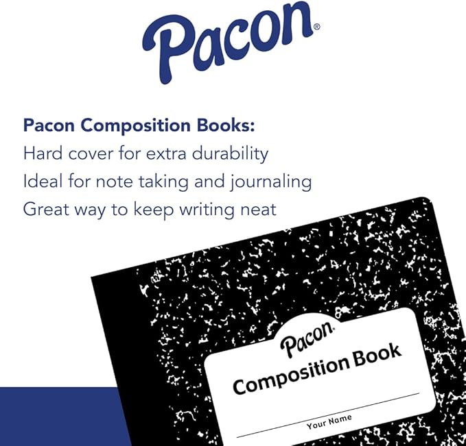 Pacon Quadrille Ruled Black Marble Composition Notebook, 1.5" Grid Ruled on Both Sides, 7.5" x 9.75", 100 Sheets (200 Pages)/Book, Class Pack of 24 Composition Books
