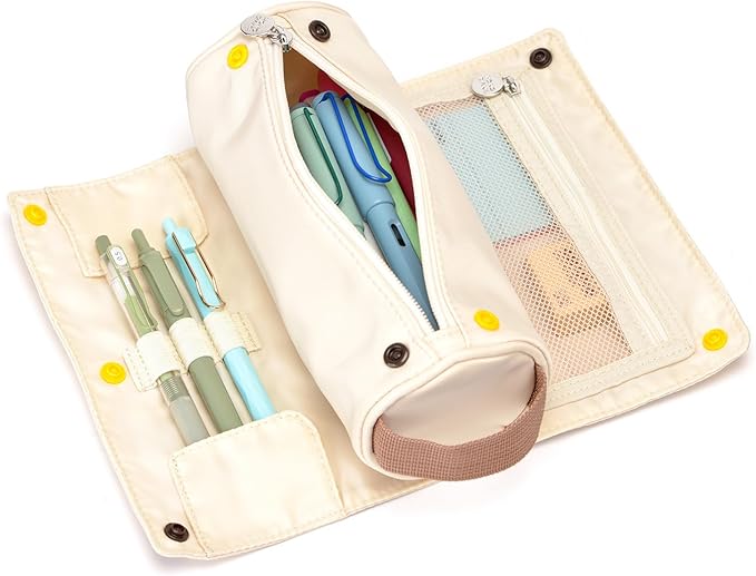 Lanxivi Large Capacity Pencil Case Roll Up Design Multifunctional Pencil Holder Pouch Stationery Pen Bag for Teen Girls and Boys Camping style - Apricot