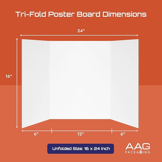Trifold Presentation Board, Double-Wall Construction, Smooth Edges, Foldable Storage, for School Projects, Business Presentations (White, 24 x 16 x 0.78 inch)