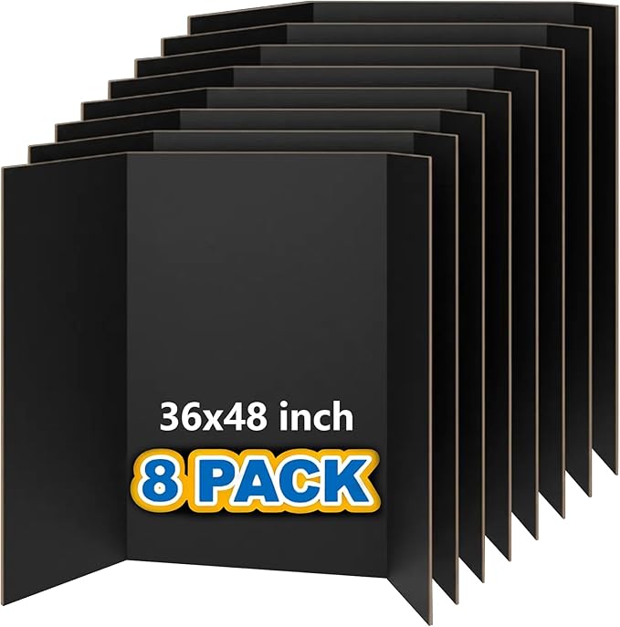 VinTS 36" x 48" Large Trifold Poster Board,8 Pack Black Corrugated Project Boards,Study Tri Fold Poster Board for Science Fair, School Projects,Photo Displays