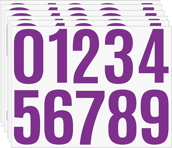 Number Labels 4 Inch, 6 Sheets Large Adhesive Numbers for Classroom Displays, Event Decorations, Warehouse Locations, Filing Systems and Organization Projects (Purple)