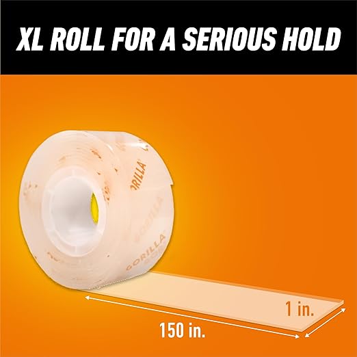 Gorilla Invisible Hold Mounting Tape, 1" x 150" (Pack of 1), Clear Double Sided Tape for Strong, Permanent Indoor & Outdoor Hanging