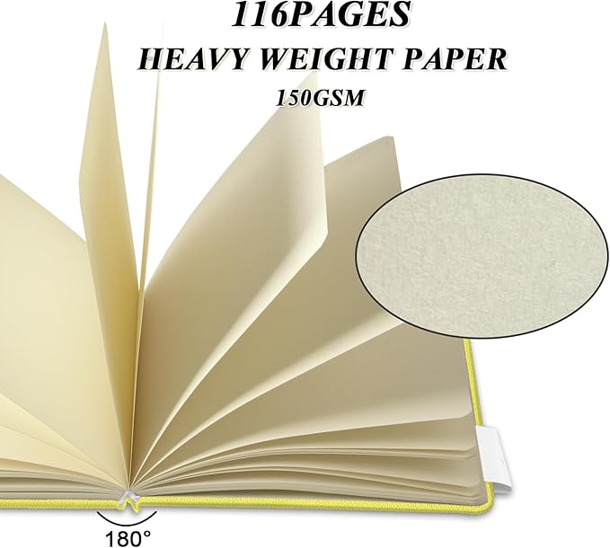 5" x 5" Hardcover Sketch Book,Small Mixed Media Sketch Pad,58 Sheets 150GSM Acid-Free Artist Drawing Paper,Travel Journal Blank Notebook for Adults Painting,Illustration,Art Supplies.Bright Yellow