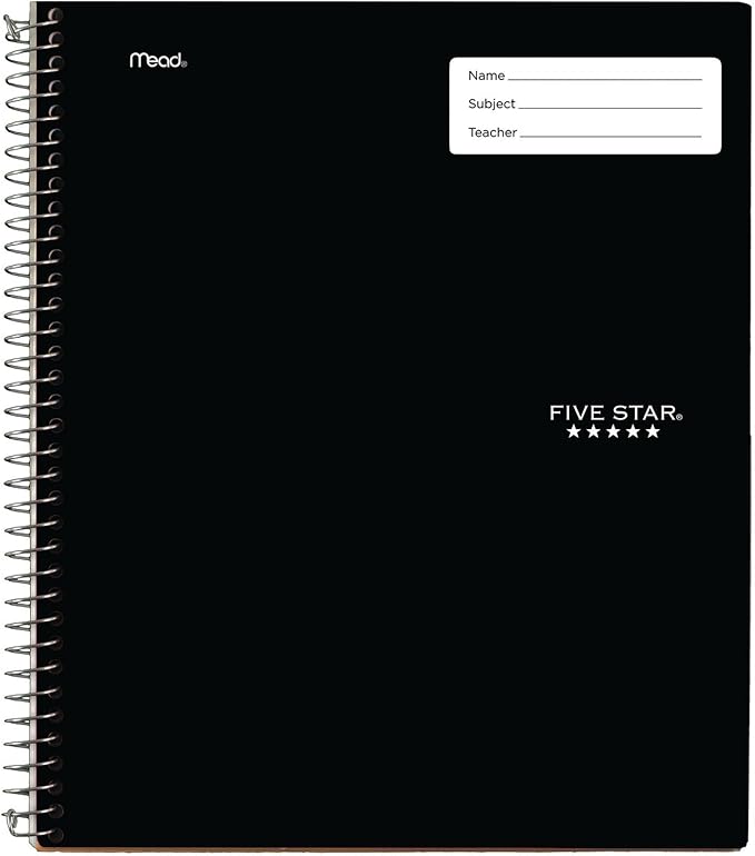 Five Star Interactive Notetaking Spiral Notebooks, 3 Pack, 1 Subject, College Ruled Paper, 11" x 8-1/2", 100 Sheets, Black, Green, Purple (820017-ECM)