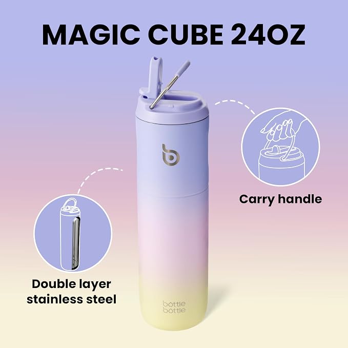 BOTTLE BOTTLE Insulated Water Bottle 24oz with Straw Lid and Handle Sports | for Travel Gym school,Stainless Steel Water Bottles,Double-Wall,Vacuum Metal,Leak Proof,BPA-Free