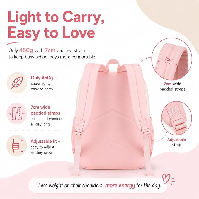 LOIDOU Backpack for Girls School Backpacks Bookbags for Elementary Middle School Women Laptop Backpacks (Pink White-, L-17)