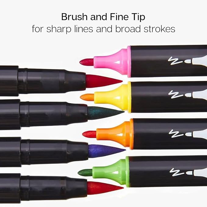KINGART PRO 445-24 Dual Twin-Tip Brush Pens, Multicolor, 24-Colors