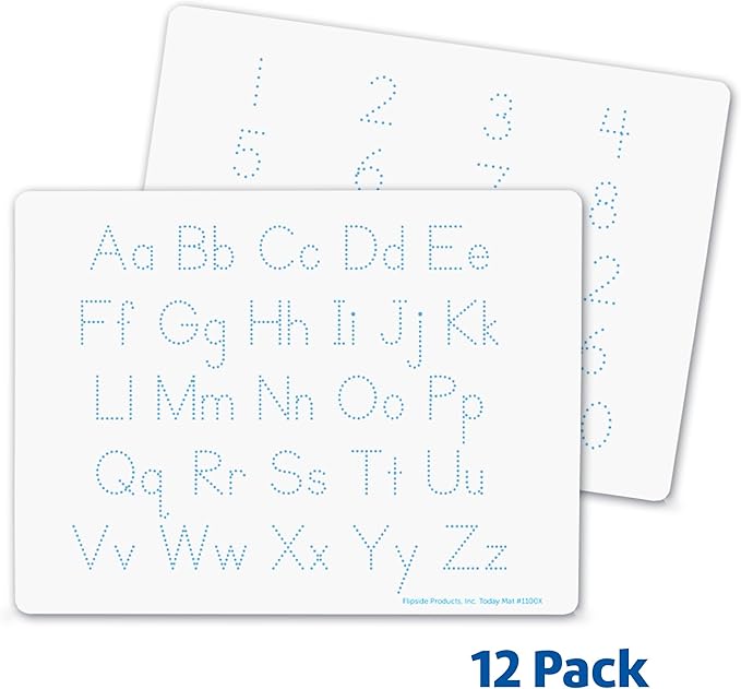 Flipside Products 9" x 12" Two-Sided Letters and Numbers Dry Erase Learning Mat, Flexible, Education Learning, Tracing, Economical, 12 Pack