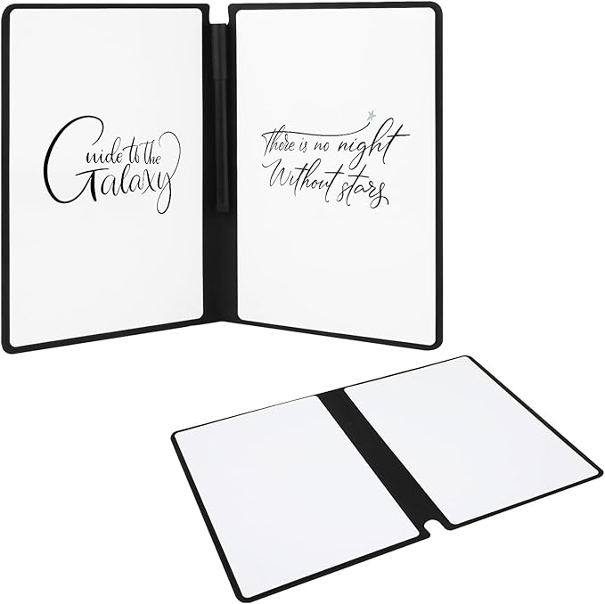 Portable Dry Erase Notebook, Reusable A5 Small Whiteboard with Marker Cleaning Cloth Double-Sided Dry Erase Writing Board for Office School Home Business (Black)