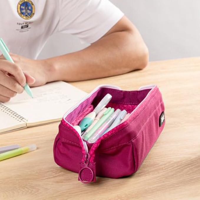 ZIPIT Lenny Pencil Case, Wide-Opening Zipper Pouch for Girls, Pink | Aesthetic pouch for school, machine washable, colorful lining, holds 55 pens & pencils, doubles as a makeup case for travel