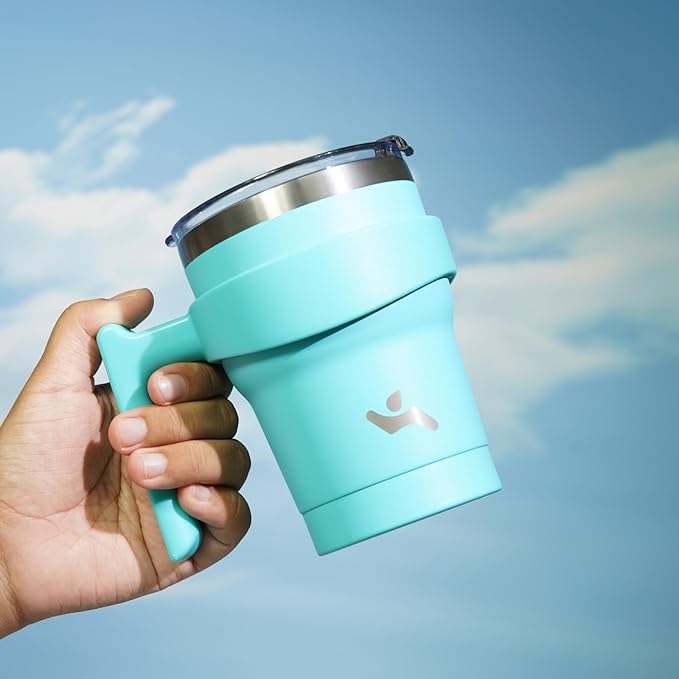 Konokyo 10 oz Tumbler with Handle and 2 Straw 2 Lid, Insulated Water Bottle Stainless Steel Vacuum Cup Reusable Travel Mug,Turquoise