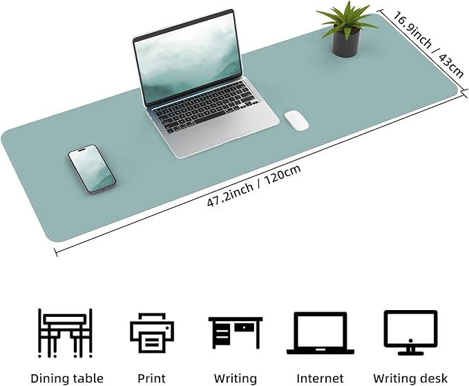 AFIING Cork Desk Mat 35.4" x 17", Dual-Sided Natural Cork & PU Leather Desk Pad, Non-Slip Waterproof Large Mouse Pad for Office, Home & Gaming (Light Blue)