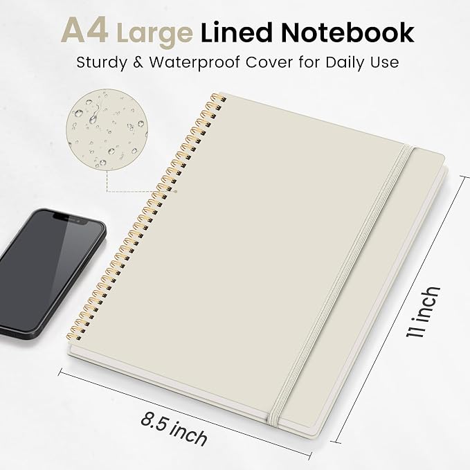 Taja Large Spiral Lined Notebook for Work, Journal for Women & Men