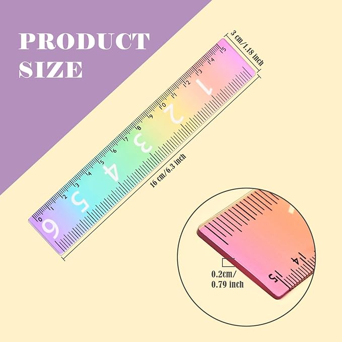 BAYTORY 6Pcs 6inch/15cm Acrylic Straight Rulers, Transparent Gradient Color Rulers, Shatterproof Rainbow Color Measure Stationery with Centimeters, for School Classroom Student (6inch/15cm)