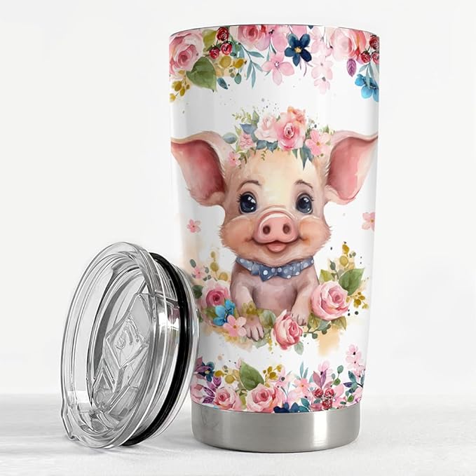 SANDJEST Pig Tumbler 20oz Stainless Steel Insulated Tumblers Coffee Travel Mug Cup Gift for Girls Teen Gifts for Birthday Christmas