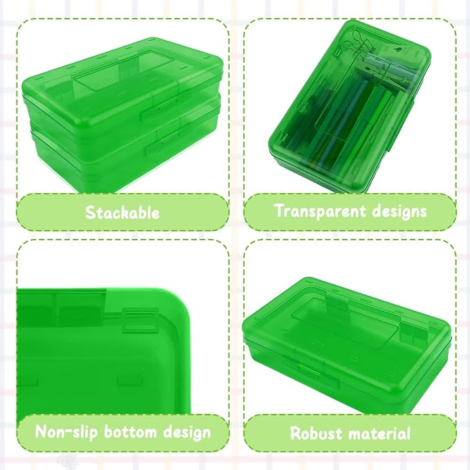 Green Pencil Case Box Large Plastic Hard Pencil Case Crayon Box Makeup Organizer for Desk Crayon Boxes Plastic 1 Pack Storage Container Organizer Boxes for Pens School Stylish Office Supplies Storage