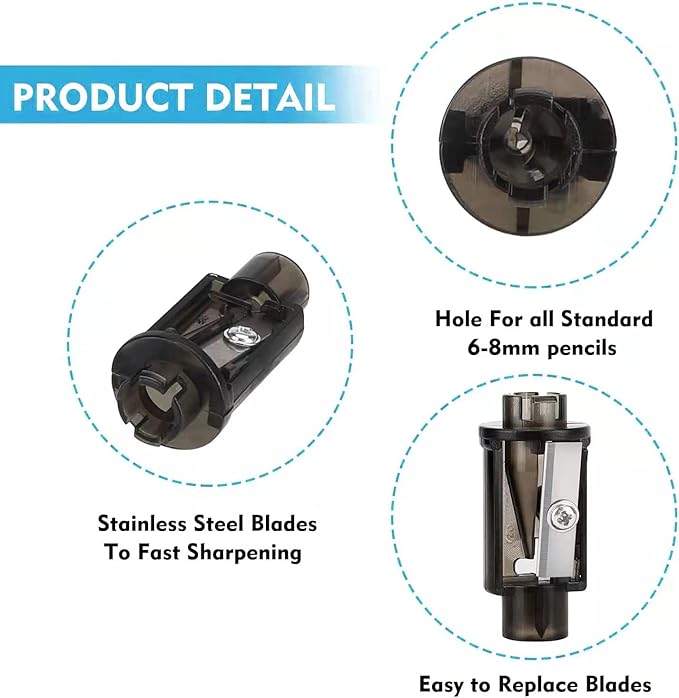 Aogwat Electric Pencil Sharpener Blade, Suitable for No.2/Colored Pencils(6-8mm)/School Pencil Sharpener/Classroom/Office/Home 4Pcs/Set（Black）