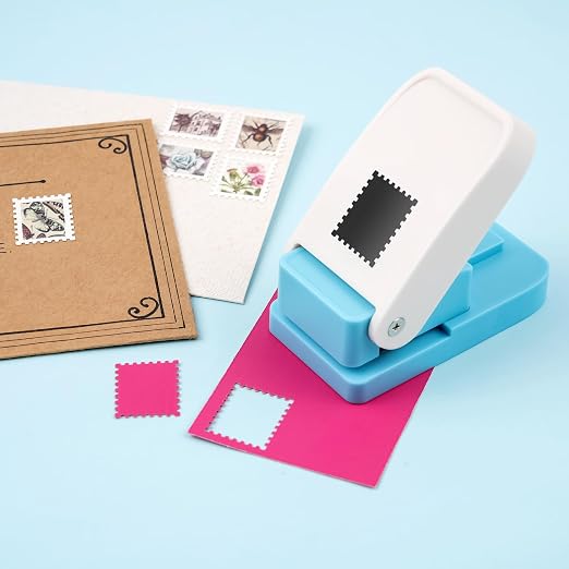 2Pcs Stamp Punches, 1x0.8 inch Rectangular Postage Stamp Shapes Puncher & 1" Square Craft Hole Punch, Lever Action Craft Punch for Paper Crafting Scrapbooking Stamping-Out Cutter Crafts Supplies Tools