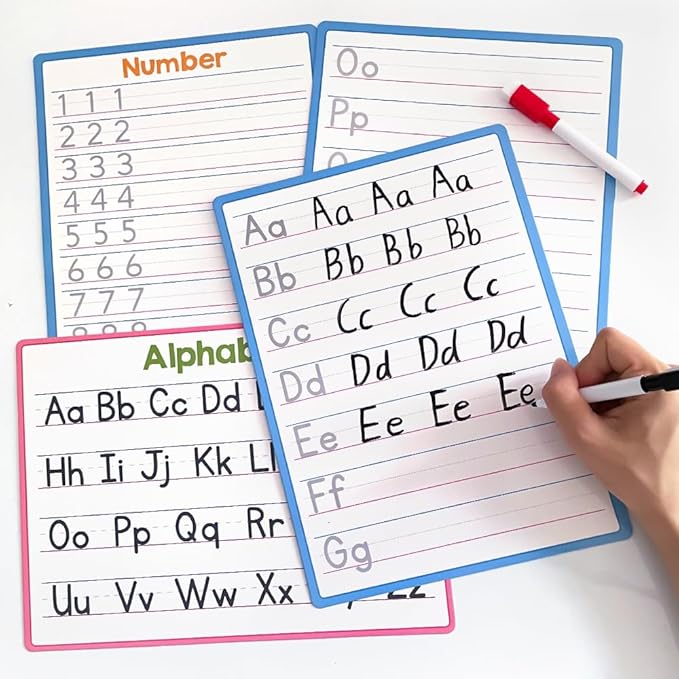 Lachilly Double Sided Dry Erase Handwriting Practice Boards – Alphabet A-Z and Number 1-10 Tracing Board for Kids – Write, Wipe, and Reuse – Perfect for Kindergarten and Preschool